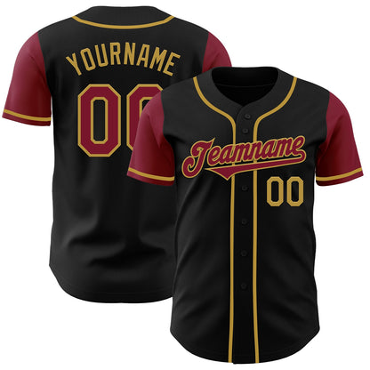 Custom Black Crimson-Old Gold Authentic Two Tone Baseball Jersey - Sky-Custom