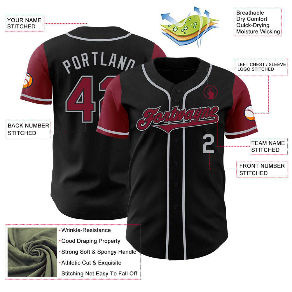 Custom Black Crimson-Gray Authentic Two Tone Baseball Jersey - Sky-Custom