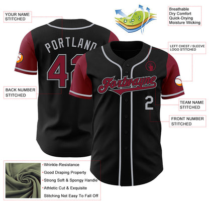 Custom Black Crimson-Gray Authentic Two Tone Baseball Jersey - Sky-Custom