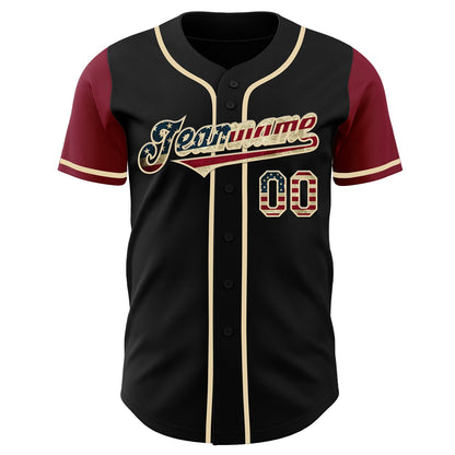 Custom Black Vintage USA Flag Cream-Crimson Authentic Two Tone Baseball Jersey - Sky-Custom
