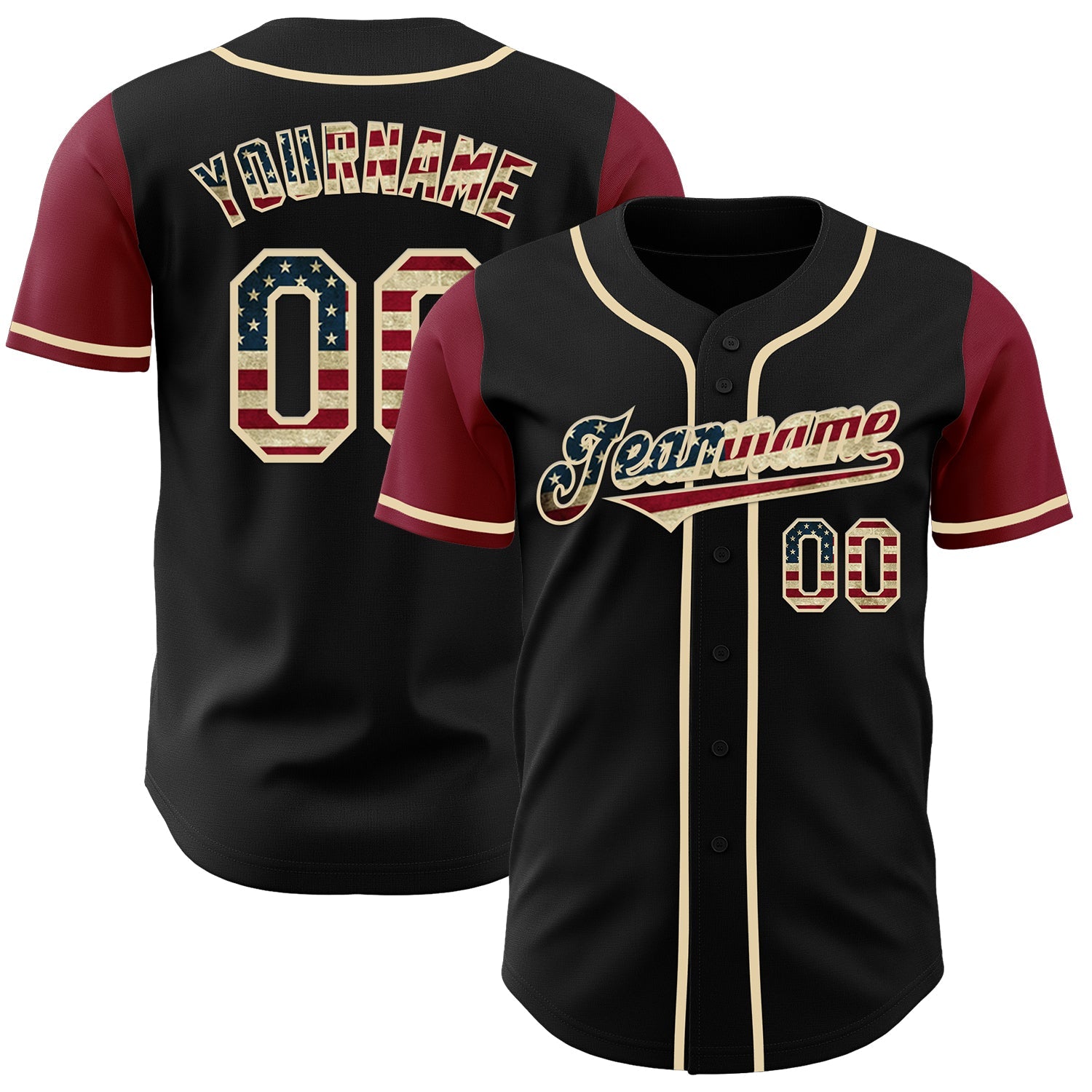 Custom Black Vintage USA Flag Cream-Crimson Authentic Two Tone Baseball Jersey - Sky-Custom
