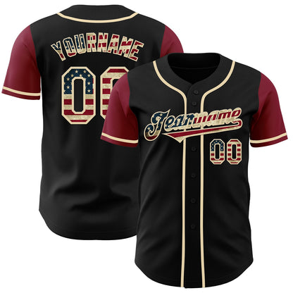 Custom Black Vintage USA Flag Cream-Crimson Authentic Two Tone Baseball Jersey - Sky-Custom