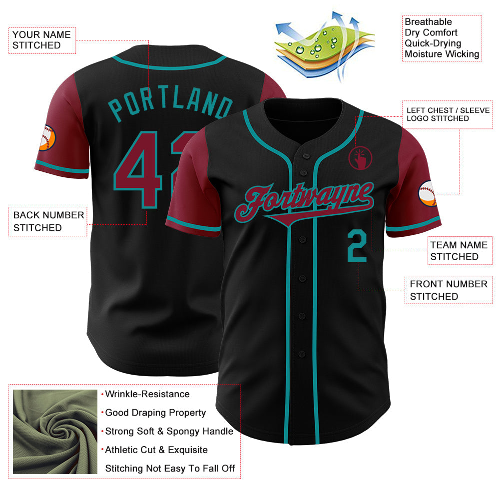 Custom Black Crimson-Teal Authentic Two Tone Baseball Jersey - Sky-Custom