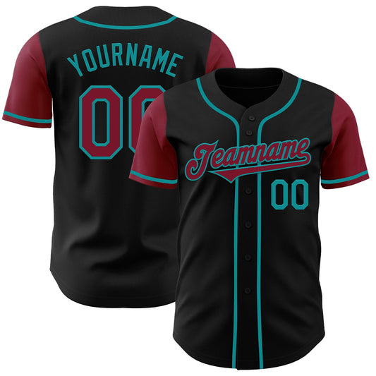 Custom Black Crimson-Teal Authentic Two Tone Baseball Jersey - Sky-Custom