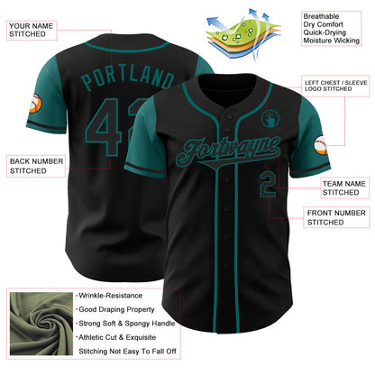 Custom Black Teal Authentic Two Tone Baseball Jersey - Sky-Custom