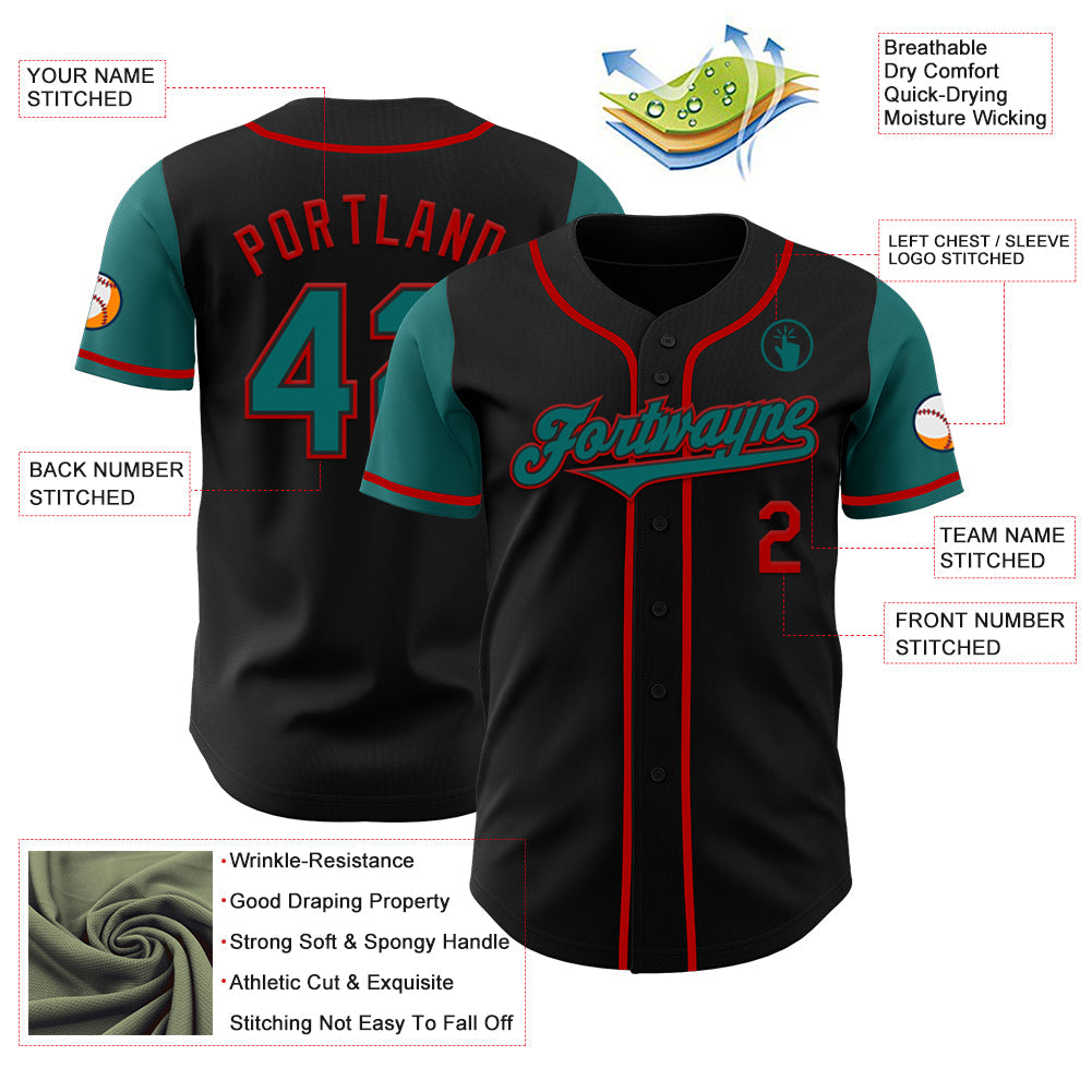 Custom Black Teal-Red Authentic Two Tone Baseball Jersey - Sky-Custom