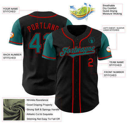 Custom Black Teal-Red Authentic Two Tone Baseball Jersey - Sky-Custom