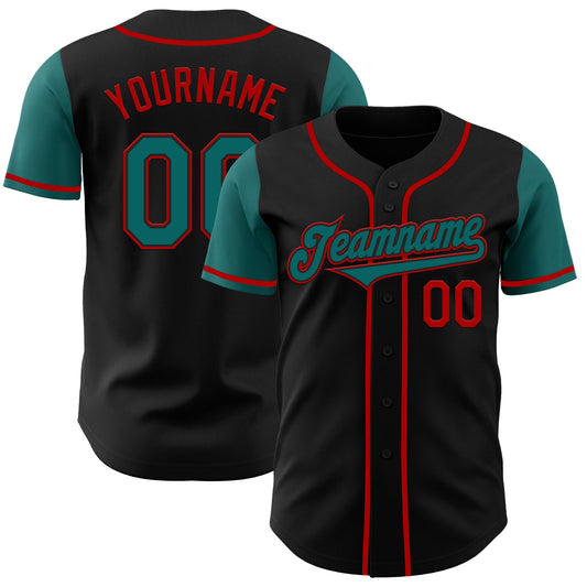 Custom Black Teal-Red Authentic Two Tone Baseball Jersey - Sky-Custom