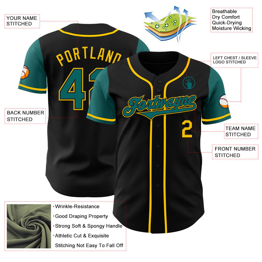 Custom Black Teal-Yellow Authentic Two Tone Baseball Jersey - Sky-Custom