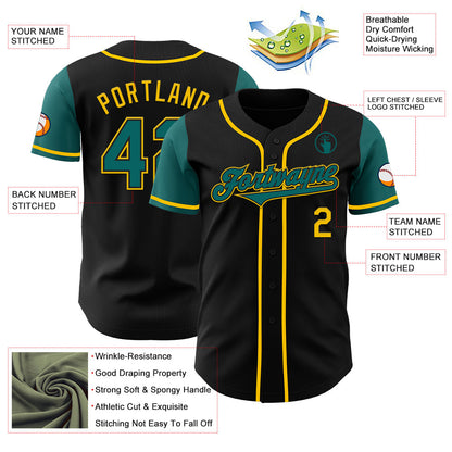 Custom Black Teal-Yellow Authentic Two Tone Baseball Jersey - Sky-Custom