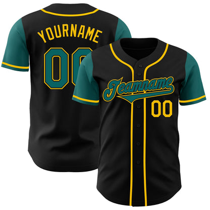 Custom Black Teal-Yellow Authentic Two Tone Baseball Jersey - Sky-Custom