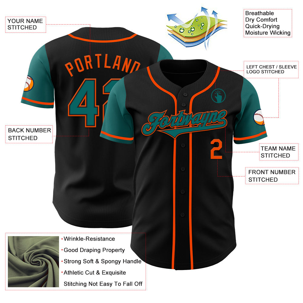 Custom Black Teal-Orange Authentic Two Tone Baseball Jersey - Sky-Custom