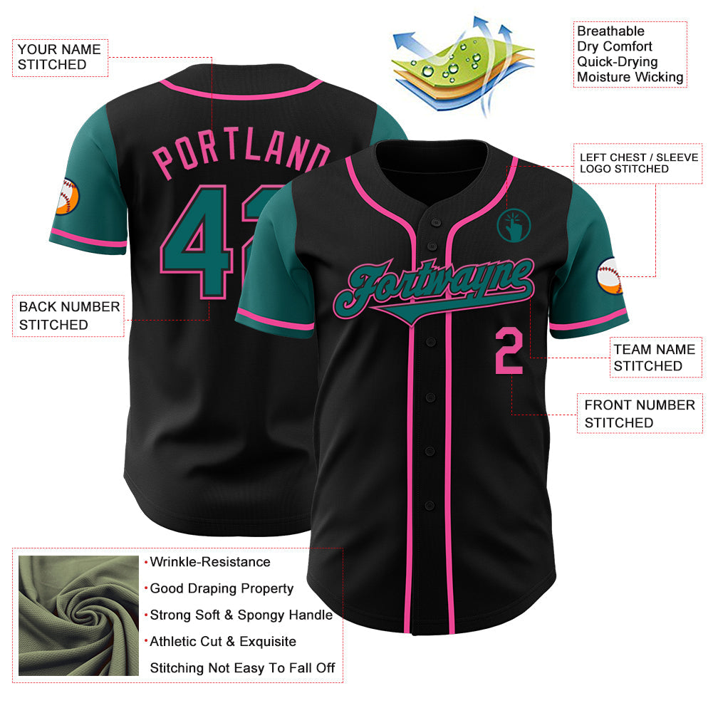 Custom Black Teal-Pink Authentic Two Tone Baseball Jersey - Sky-Custom