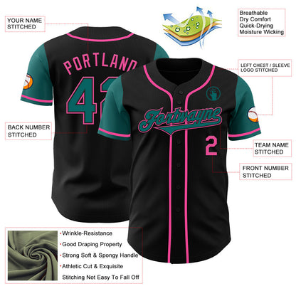 Custom Black Teal-Pink Authentic Two Tone Baseball Jersey - Sky-Custom