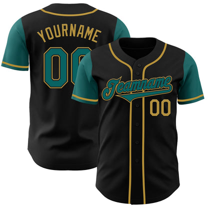 Custom Black Teal-Old Gold Authentic Two Tone Baseball Jersey - Sky-Custom