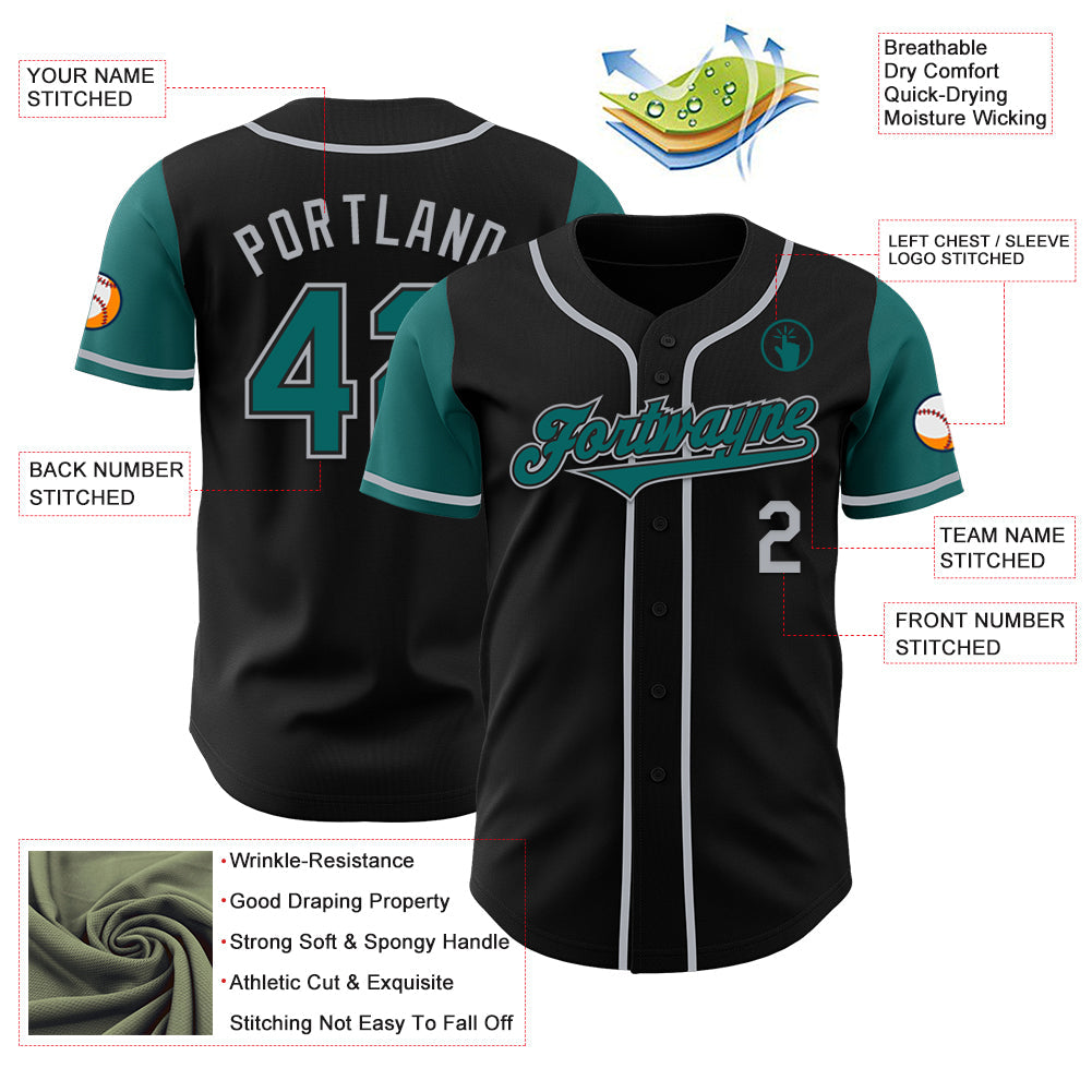 Custom Black Teal-Gray Authentic Two Tone Baseball Jersey - Sky-Custom