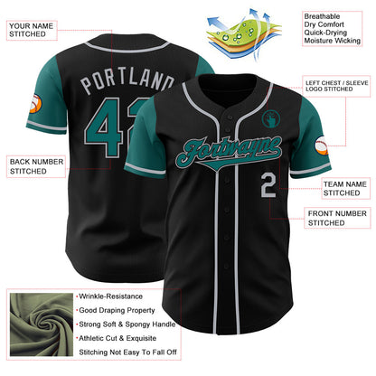 Custom Black Teal-Gray Authentic Two Tone Baseball Jersey - Sky-Custom