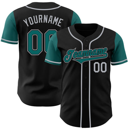 Custom Black Teal-Gray Authentic Two Tone Baseball Jersey - Sky-Custom