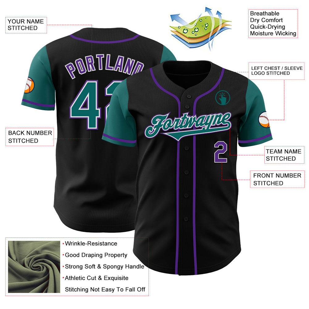Custom Black Teal-Purple Authentic Two Tone Baseball Jersey - Sky-Custom