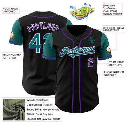 Custom Black Teal-Purple Authentic Two Tone Baseball Jersey - Sky-Custom