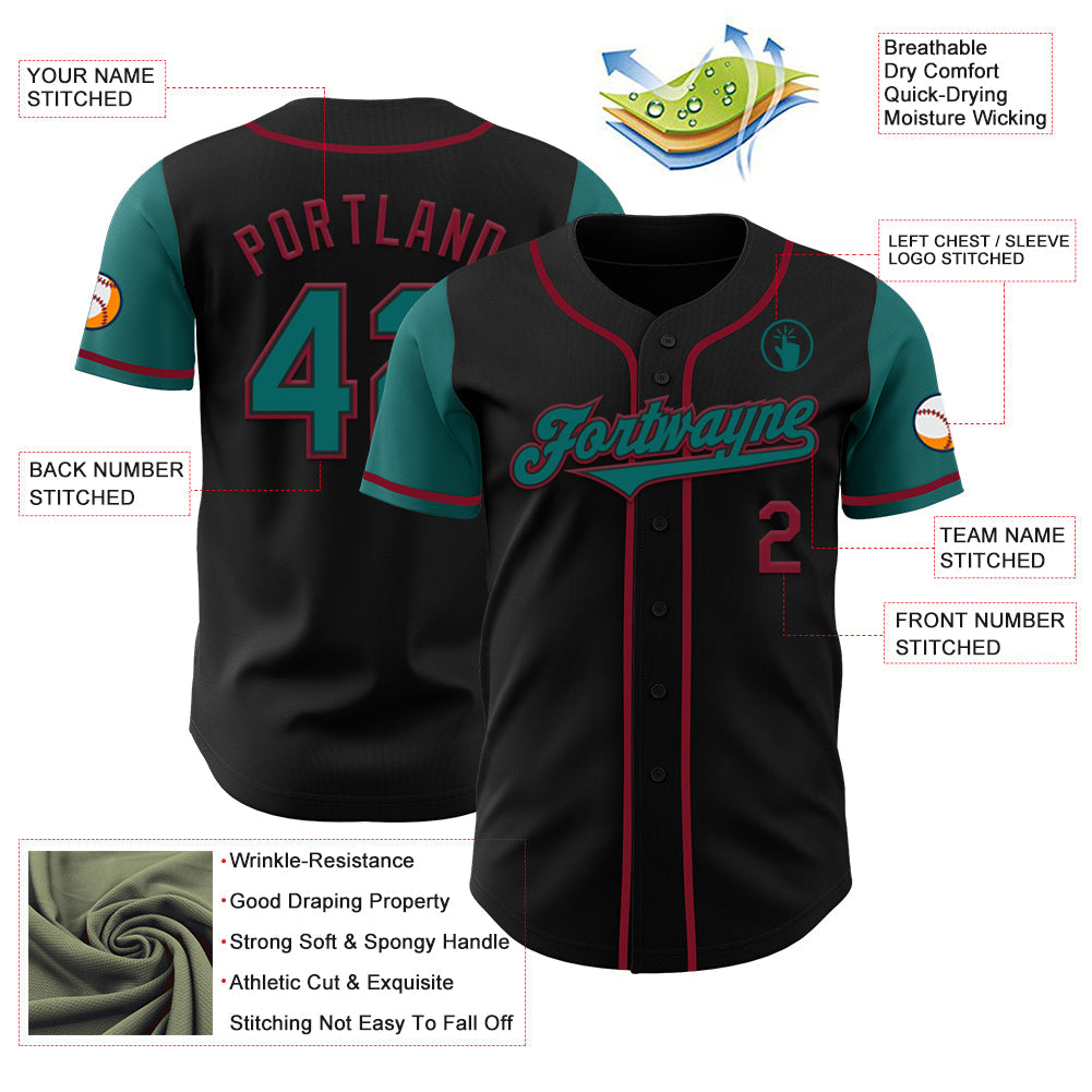 Custom Black Teal-Crimson Authentic Two Tone Baseball Jersey - Sky-Custom