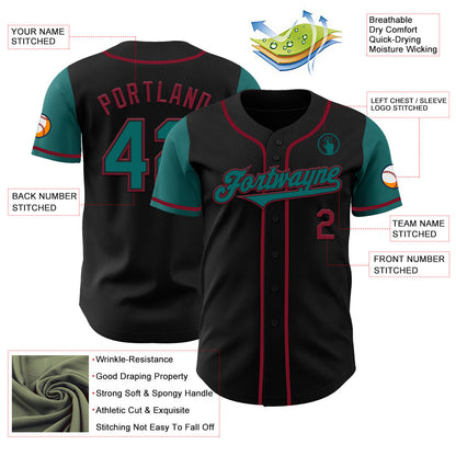 Custom Black Teal-Crimson Authentic Two Tone Baseball Jersey - Sky-Custom