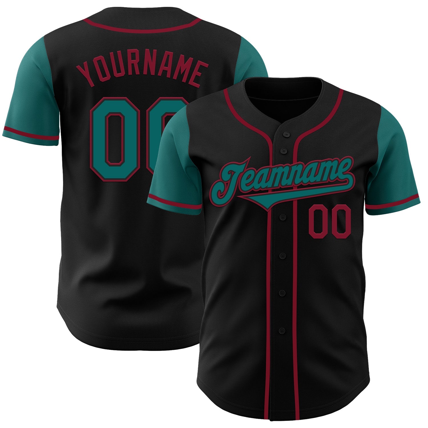 Custom Black Teal-Crimson Authentic Two Tone Baseball Jersey - Sky-Custom