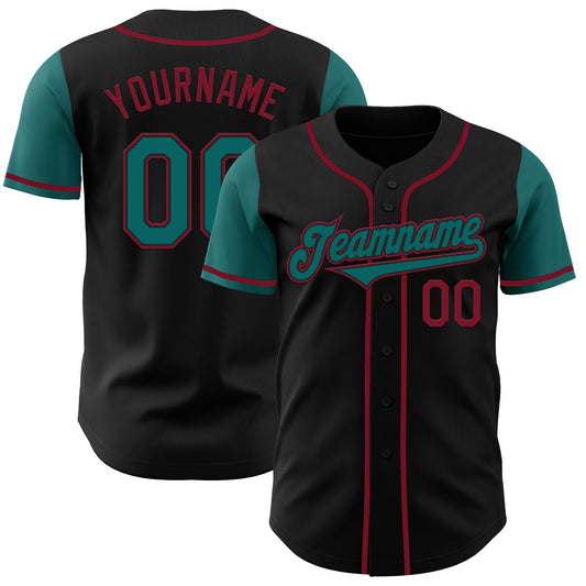Custom Black Teal-Crimson Authentic Two Tone Baseball Jersey - Sky-Custom