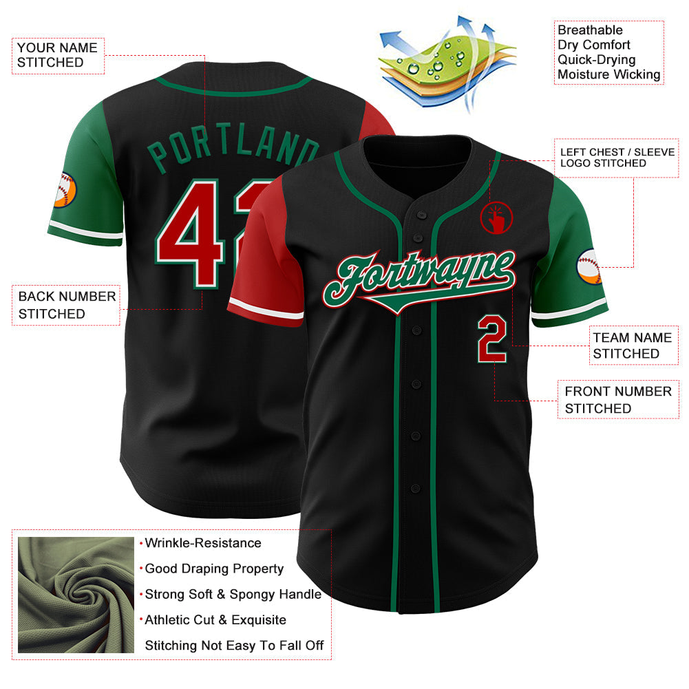 Custom Black Red-Kelly Green Authentic Two Tone Baseball Jersey - Sky-Custom