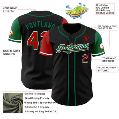 Custom Black Red-Kelly Green Authentic Two Tone Baseball Jersey - Sky-Custom