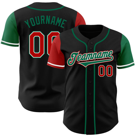 Custom Black Red-Kelly Green Authentic Two Tone Baseball Jersey - Sky-Custom