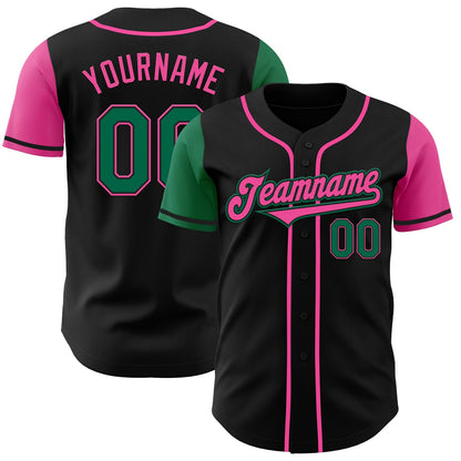Custom Black Kelly Green-Pink Authentic Two Tone Baseball Jersey - Sky-Custom
