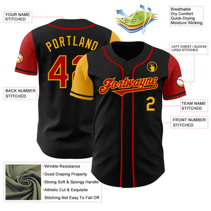 Custom Black Red-Gold Authentic Two Tone Baseball Jersey - Sky-Custom