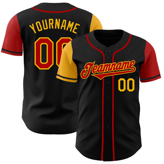 Custom Black Red-Gold Authentic Two Tone Baseball Jersey - Sky-Custom