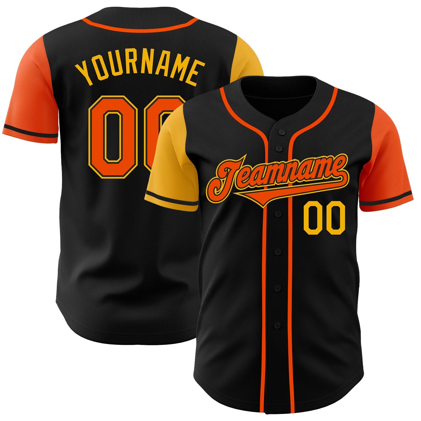 Custom Black Orange-Gold Authentic Two Tone Baseball Jersey - Sky-Custom