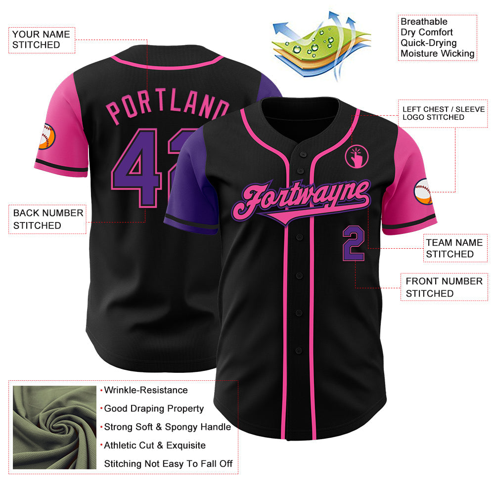 Custom Black Purple-Pink Authentic Two Tone Baseball Jersey - Sky-Custom