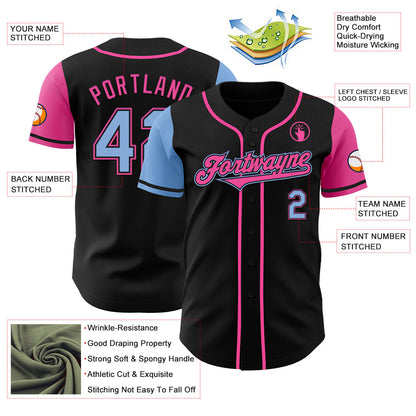Custom Black Light Blue-Pink Authentic Two Tone Baseball Jersey - Sky-Custom
