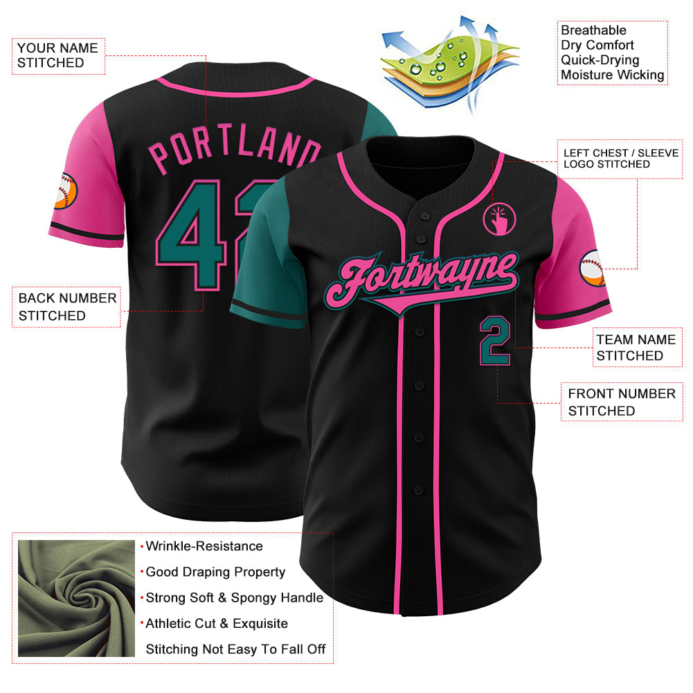 Custom Black Teal-Pink Authentic Two Tone Baseball Jersey - Sky-Custom