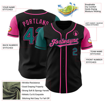 Custom Black Teal-Pink Authentic Two Tone Baseball Jersey - Sky-Custom