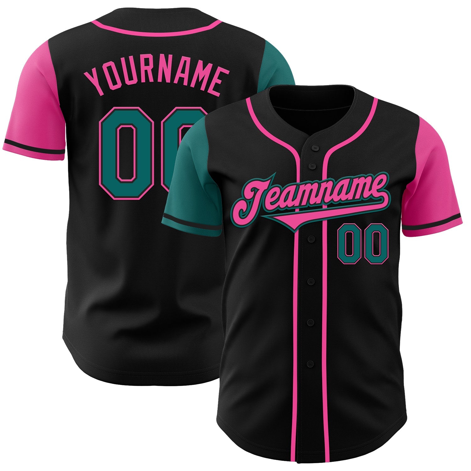 Custom Black Teal-Pink Authentic Two Tone Baseball Jersey - Sky-Custom