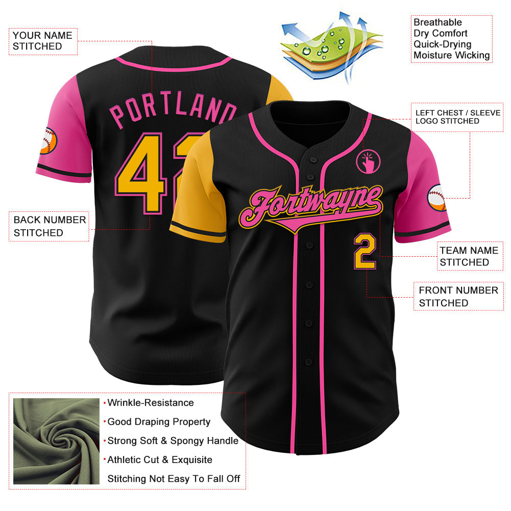 Custom Black Gold-Pink Authentic Two Tone Baseball Jersey - Sky-Custom