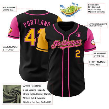 Custom Black Gold-Pink Authentic Two Tone Baseball Jersey - Sky-Custom