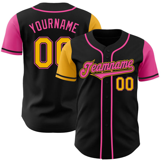 Custom Black Gold-Pink Authentic Two Tone Baseball Jersey - Sky-Custom