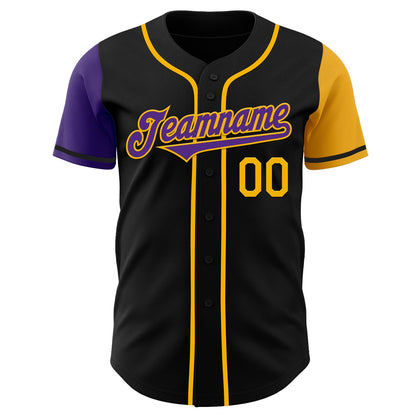 Custom Black Purple-Gold Authentic Two Tone Baseball Jersey - Sky-Custom
