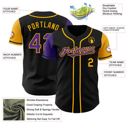 Custom Black Purple-Gold Authentic Two Tone Baseball Jersey - Sky-Custom