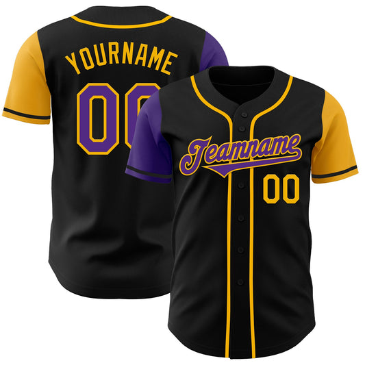 Custom Black Purple-Gold Authentic Two Tone Baseball Jersey - Sky-Custom