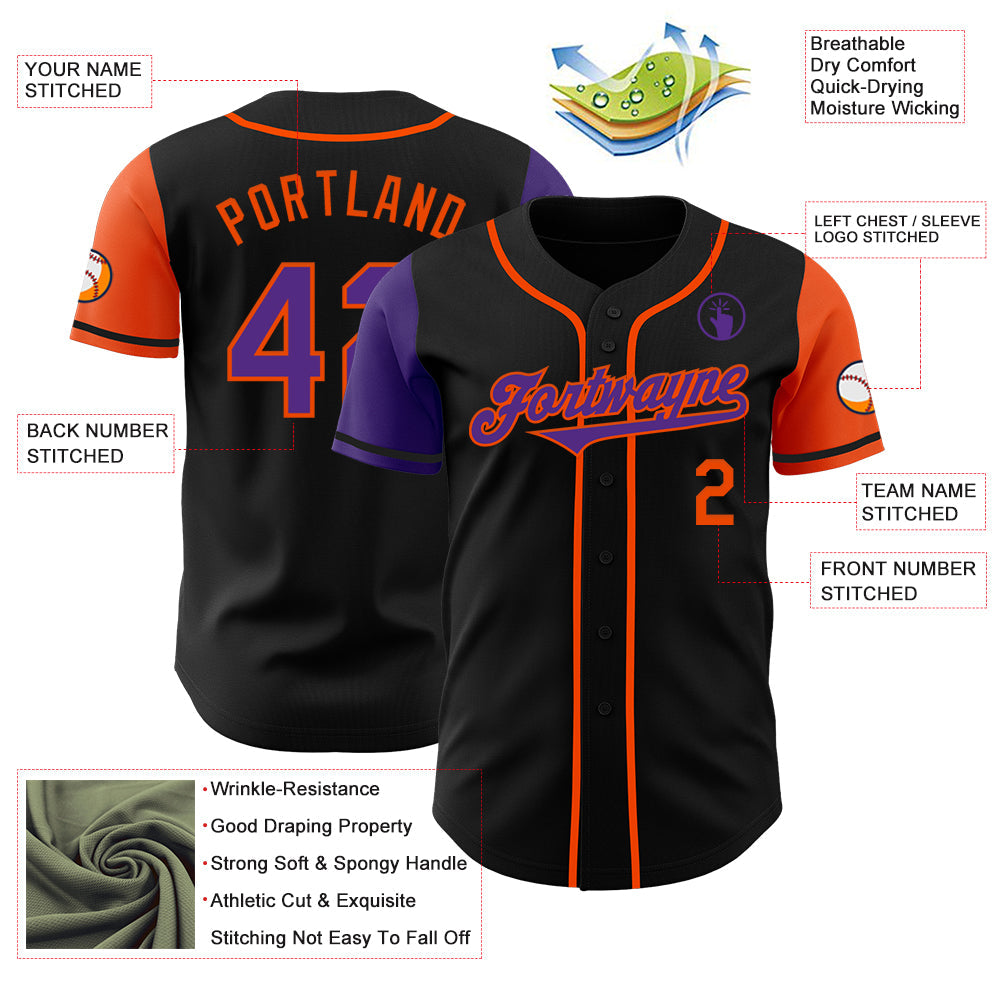 Custom Black Purple-Orange Authentic Two Tone Baseball Jersey - Sky-Custom