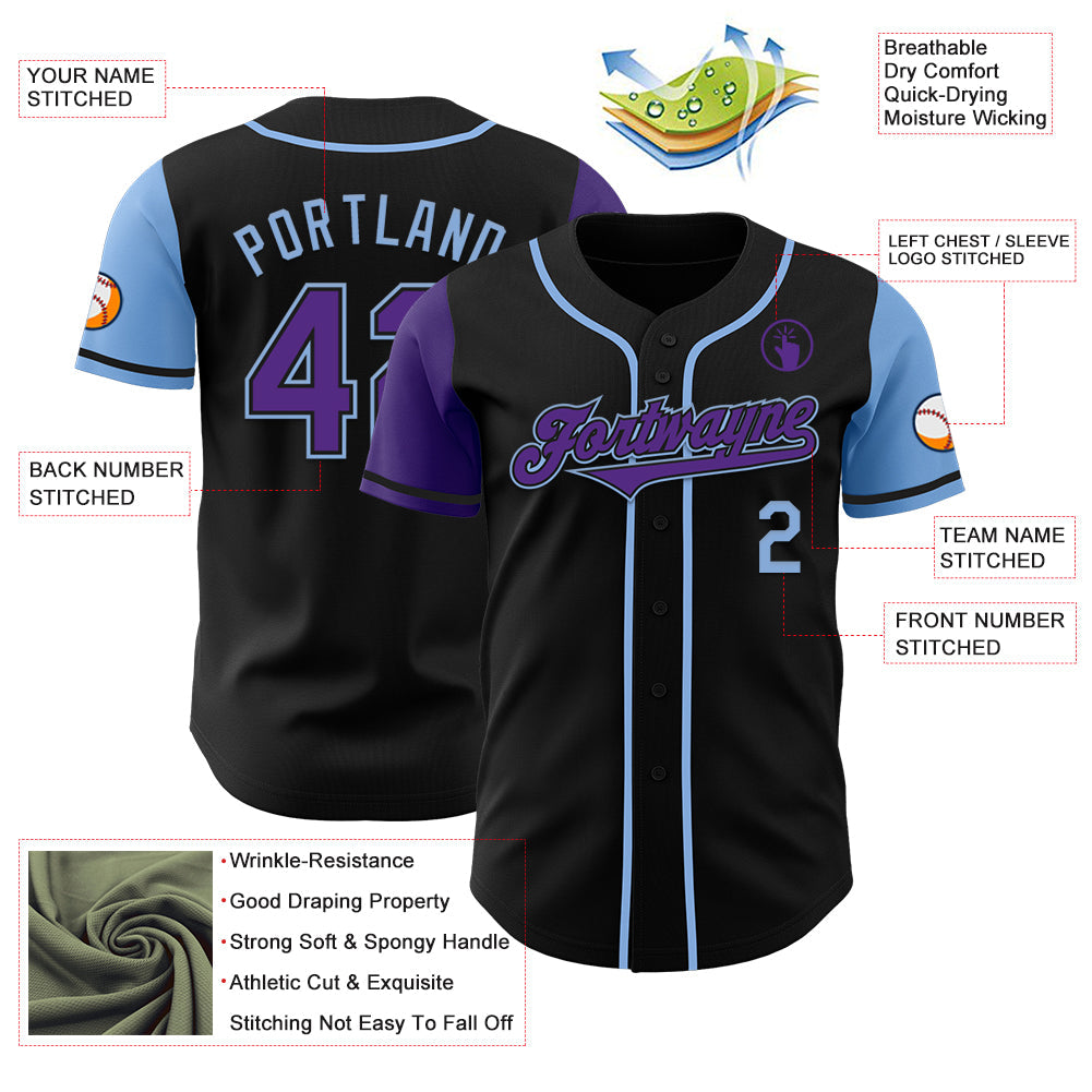 Custom Black Purple-Light Blue Authentic Two Tone Baseball Jersey - Sky-Custom
