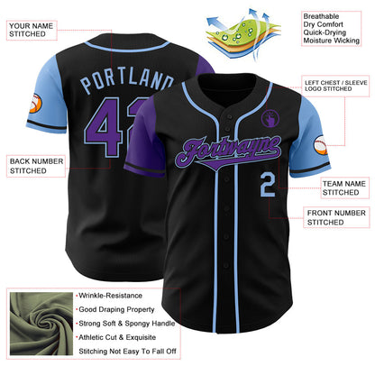 Custom Black Purple-Light Blue Authentic Two Tone Baseball Jersey - Sky-Custom