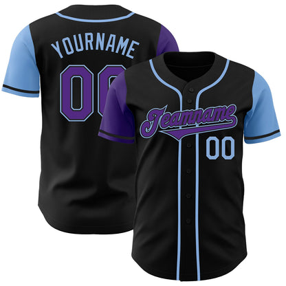 Custom Black Purple-Light Blue Authentic Two Tone Baseball Jersey - Sky-Custom